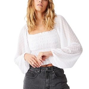 Cotton On Milly Shirred Dobby Long Sleeve Blouse